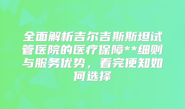 全面解析吉尔吉斯斯坦试管医院的医疗保障**细则与服务优势,看完便知如何选择