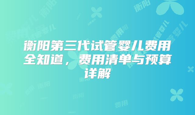 衡阳第三代试管婴儿费用全知道,费用清单与预算详解