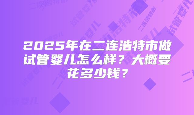 2025年在二连浩特市做试管婴儿怎么样?大概要花多少钱?
