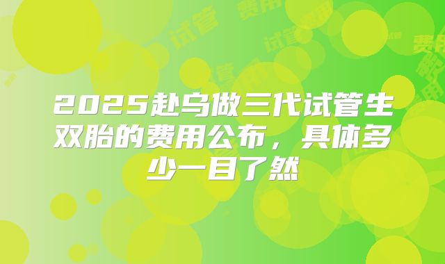 2025赴乌做三代试管生双胎的费用公布,具体多少一目了然