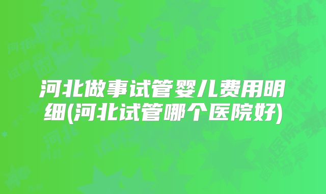 河北做事试管婴儿费用明细(河北试管哪个医院好)