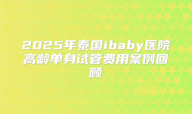 2025年泰国ibaby医院高龄单身试管费用案例回顾