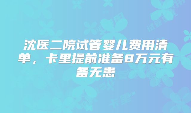 沈医二院试管婴儿费用清单，卡里提前准备8万元有备无患