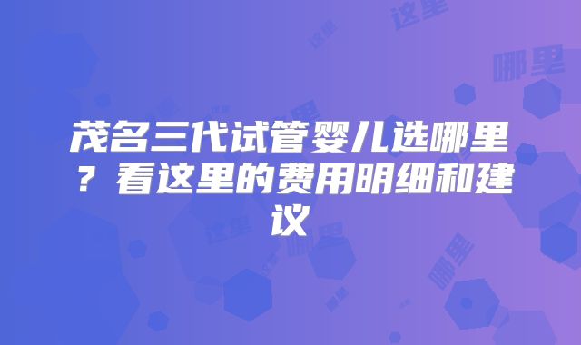 茂名三代试管婴儿选哪里？看这里的费用明细和建议