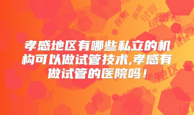 孝感地区有哪些私立的机构可以做试管技术,孝感有做试管的医院吗!