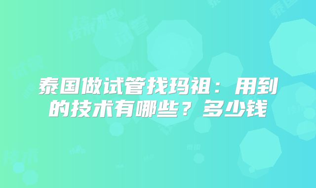 泰国做试管找玛祖:用到的技术有哪些?多少钱