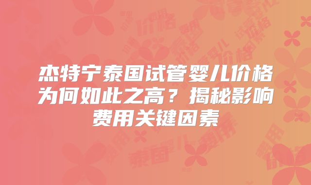 杰特宁泰国试管婴儿价格为何如此之高?揭秘影响费用关键因素