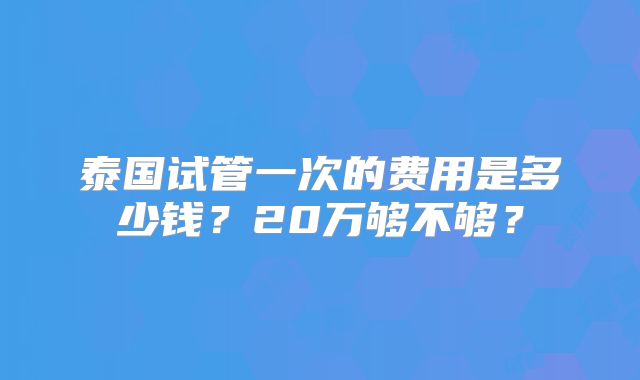 泰国试管一次的费用是多少钱？20万够不够？