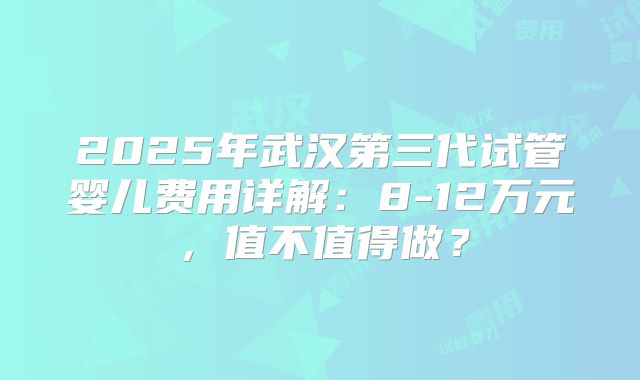 2025年武汉第三代试管婴儿费用详解:8-12万元,值不值得做?