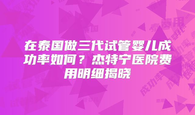 在泰国做三代试管婴儿成功率如何?杰特宁医院费用明细揭晓