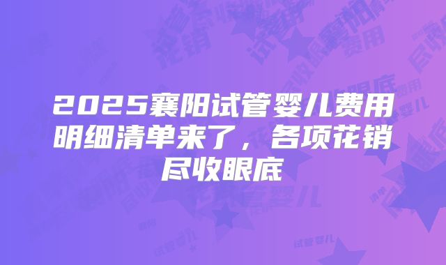 2025襄阳试管婴儿费用明细清单来了，各项花销尽收眼底