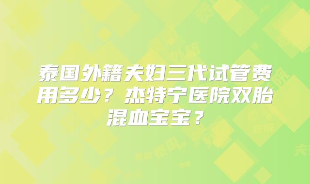 泰国外籍夫妇三代试管费用多少?杰特宁医院双胎混血宝宝?
