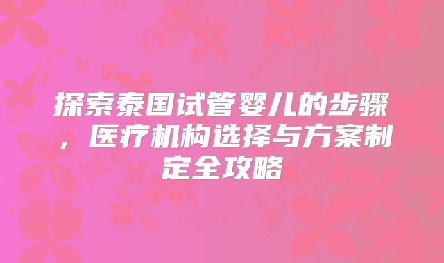 探索泰国试管婴儿的步骤,医疗机构选择与方案制定全攻略