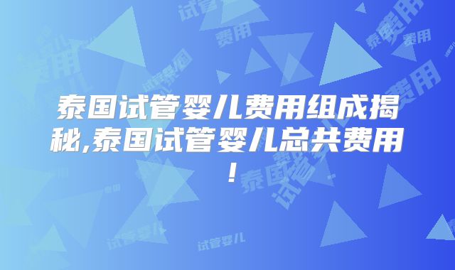 泰国试管婴儿费用组成揭秘,泰国试管婴儿总共费用！