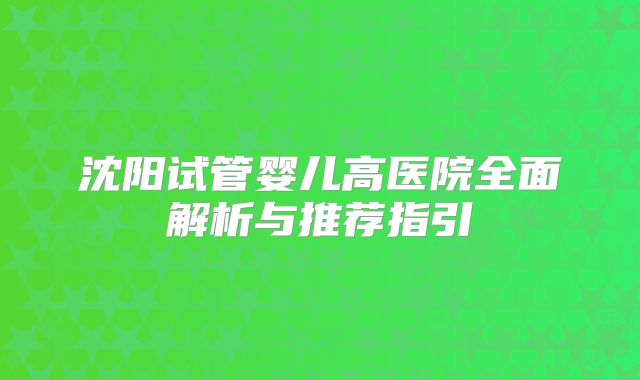 沈阳试管婴儿高医院全面解析与推荐指引