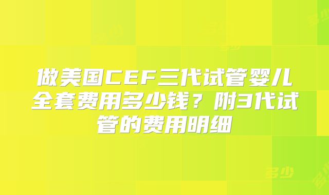 做美国CEF三代试管婴儿全套费用多少钱？附3代试管的费用明细