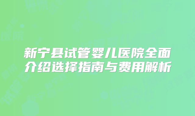 新宁县试管婴儿医院全面介绍选择指南与费用解析