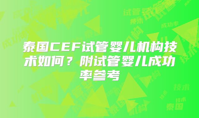 泰国CEF试管婴儿机构技术如何?附试管婴儿成功率参考
