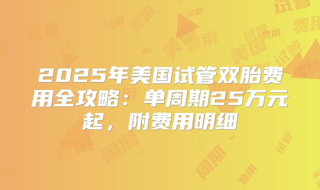 2025年美国试管双胎费用全攻略：单周期25万元起，附费用明细