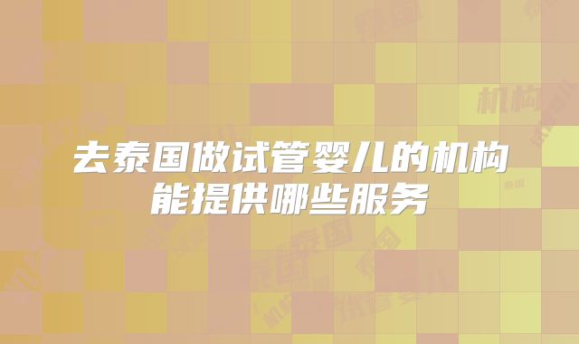 去泰国做试管婴儿的机构能提供哪些服务