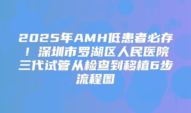 2025年AMH低患者必存！深圳市罗湖区人民医院三代试管从检查到移植6步流程图