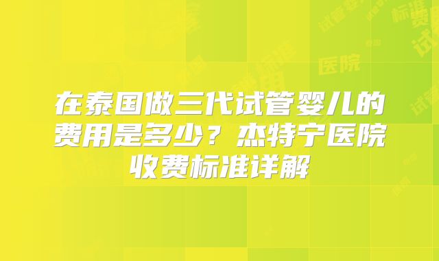 在泰国做三代试管婴儿的费用是多少？杰特宁医院收费标准详解