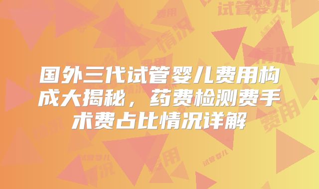 国外三代试管婴儿费用构成大揭秘,药费检测费手术费占比情况详解