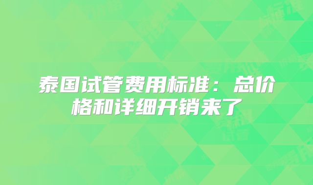 泰国试管费用标准：总价格和详细开销来了