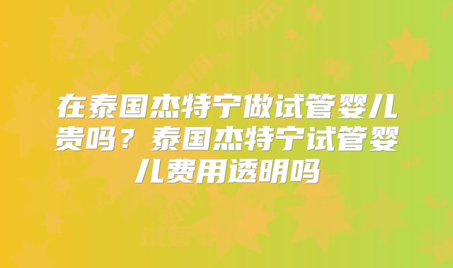 在泰国杰特宁做试管婴儿贵吗?泰国杰特宁试管婴儿费用透明吗