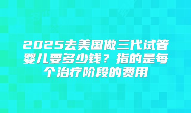 2025去美国做三代试管婴儿要多少钱?指的是每个治疗阶段的费用