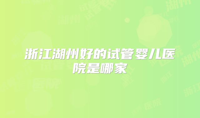 浙江湖州好的试管婴儿医院是哪家