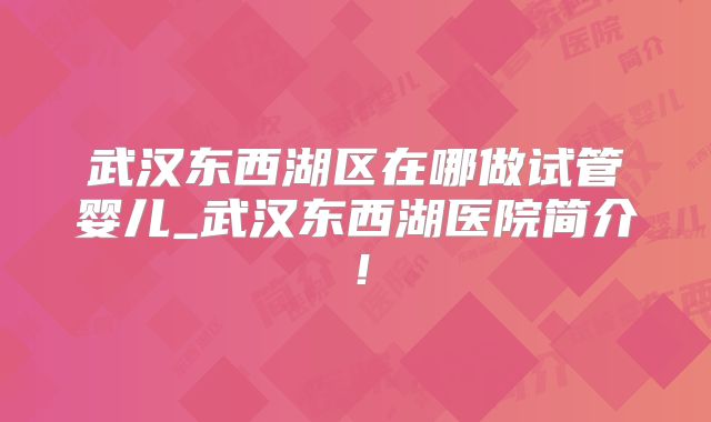武汉东西湖区在哪做试管婴儿_武汉东西湖医院简介!