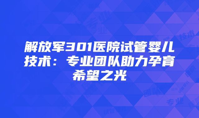 解放军301医院试管婴儿技术：专业团队助力孕育希望之光