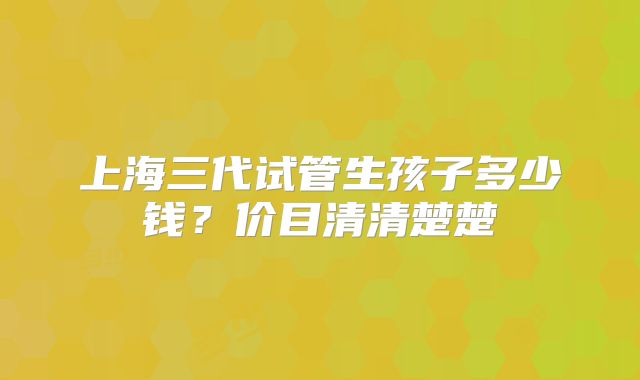 上海三代试管生孩子多少钱？价目清清楚楚