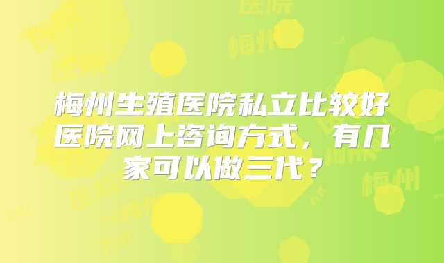 梅州生殖医院私立比较好医院网上咨询方式，有几家可以做三代？