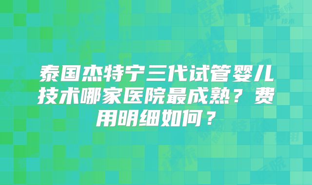 泰国杰特宁三代试管婴儿技术哪家医院最成熟?费用明细如何?