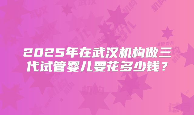 2025年在武汉机构做三代试管婴儿要花多少钱？