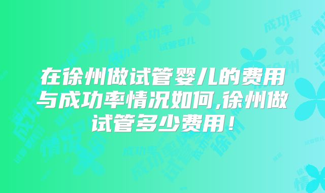 在徐州做试管婴儿的费用与成功率情况如何,徐州做试管多少费用!