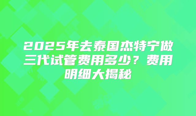 2025年去泰国杰特宁做三代试管费用多少?费用明细大揭秘