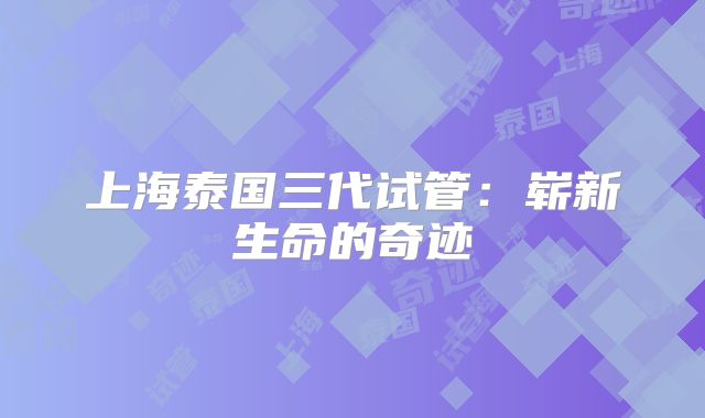 上海泰国三代试管:崭新生命的奇迹