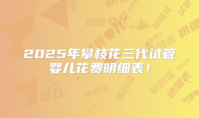 2025年攀枝花三代试管婴儿花费明细表！