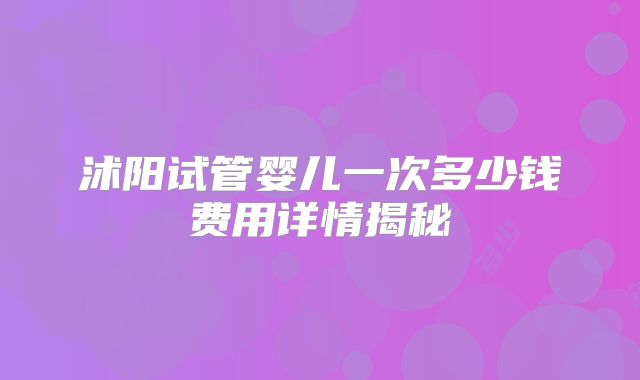 沭阳试管婴儿一次多少钱费用详情揭秘