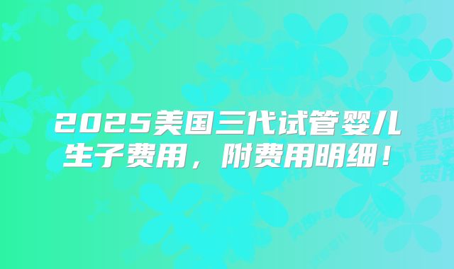 2025美国三代试管婴儿生子费用,附费用明细!