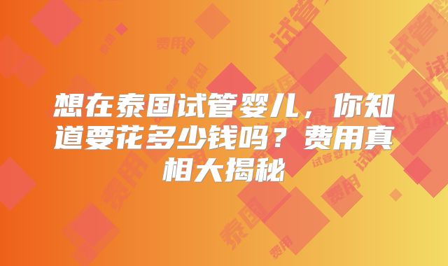 想在泰国试管婴儿，你知道要花多少钱吗？费用真相大揭秘