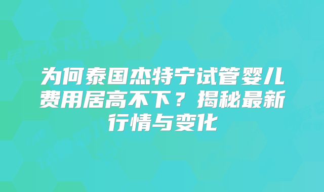 为何泰国杰特宁试管婴儿费用居高不下?揭秘最新行情与变化
