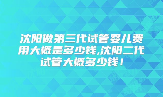 沈阳做第三代试管婴儿费用大概是多少钱,沈阳二代试管大概多少钱！