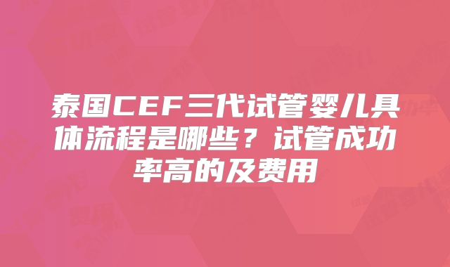 泰国CEF三代试管婴儿具体流程是哪些?试管成功率高的及费用