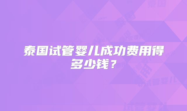 泰国试管婴儿成功费用得多少钱?