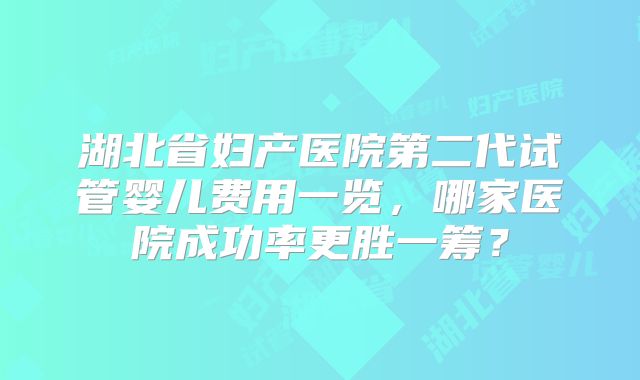 湖北省妇产医院第二代试管婴儿费用一览,哪家医院成功率更胜一筹?
