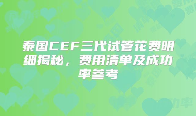 泰国CEF三代试管花费明细揭秘,费用清单及成功率参考